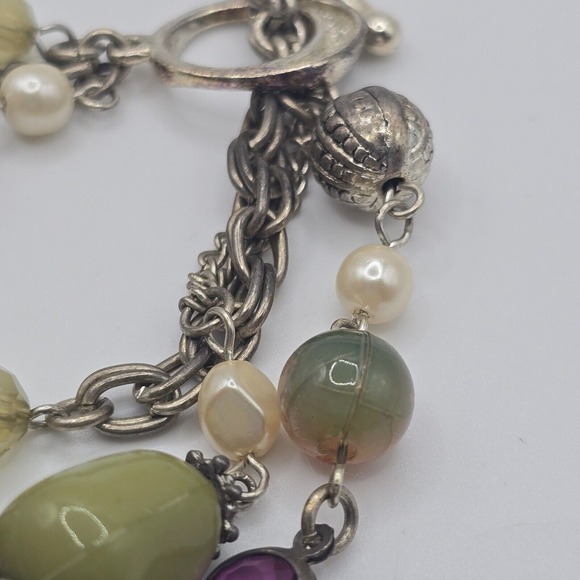 Beaded Bracelet Green Purple Silver Accents Whimsigoth Boho Witchy Statement - Picture 2 of 9